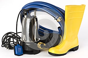 Submersible pump, rubber boots and water hose