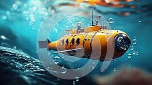 yellow submarine exploring the deep ocean