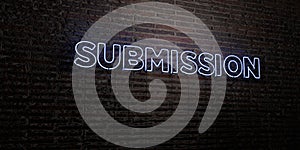 SUBMISSION -Realistic Neon Sign on Brick Wall background - 3D rendered royalty free stock image