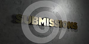 Submissions - Gold text on black background - 3D rendered royalty free stock picture