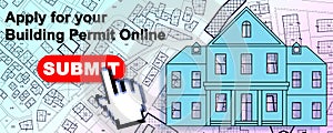 SUBMITTING FOR A BUILDING PERMIT CONCEPT with fictional Building Permit and submit icon web