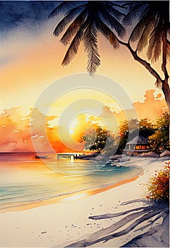 Subnet in the Maldives. Watercolor.