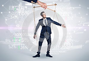 Subordinated puppet man with financial concept