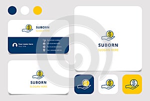 Suborn logo design with editable slogan. Branding book and business card template.