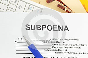 Subpoena legal paper and forms photo