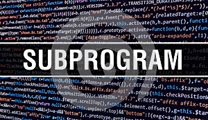 Subprogram concept with Random Parts of Program Code. Subprogram with Programming code abstract technology background of software