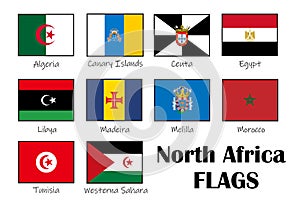 Subregion of Africa, State of North Africa , vector flags