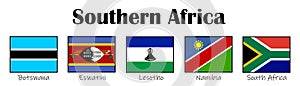 Subregion of Africa, State of Southern Africa , vector flags
