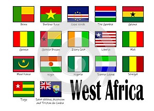 Subregion of Africa, State of West Africa , vector flags