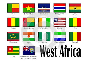 Subregion of Africa, State of West Africa , vector flags photo