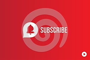 Subscribe button with bell icon. Red button for channel and video blog in social media on a red background. Flat vector