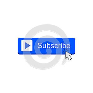 Subscribe button color with arrow cursor and shadow. Vector