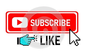 Subscribe button. Hand. Button with arrow. Like button