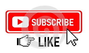 Subscribe button. Hand. Button with arrow. Like button