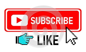 Subscribe button. Hand. Button with arrow. Like button