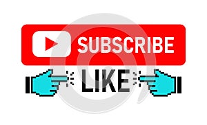 Subscribe button. Hand. Button with arrow. Like button