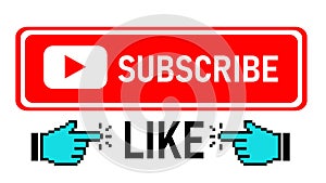 Subscribe button. Hand. Button with arrow. Like button