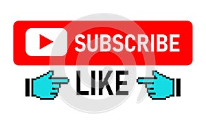 Subscribe button. Hand. Button with arrow. Like button