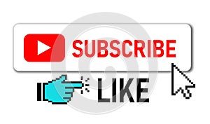 Subscribe button. Hand. Button with arrow. Like button