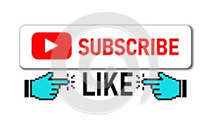 Subscribe button. Hand. Button with arrow. Like button