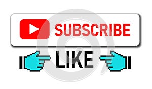 Subscribe button. Hand. Button with arrow. Like button