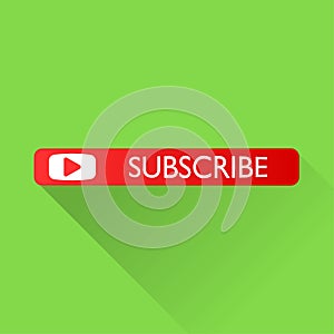 Subscribe button with long shadow. Vector subscribe icon on red