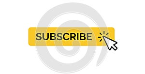 Subscribe button with mouse cursor, minimal yellow button design for web media channel, isolated vector icon