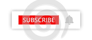 Subscribe button with notification bell icon. Red button element for video channel template