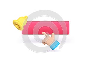 Subscribe button push business man hand ring bell internet alert web service click 3d icon vector