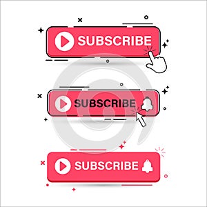 Subscribe button set with red color. Subscribe button flat design collection. Stylish red color button collection for social media