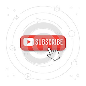 Subscribe, call button and hand cursor. Red button for subscribing to a channel, blog. Marketing. Vector illustration eps 10 photo