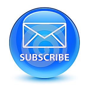 Subscribe (email icon) glassy cyan blue round button