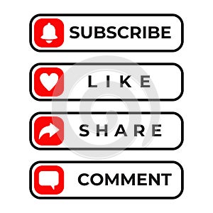 Subscribe, like, share and comment button logo design for social media