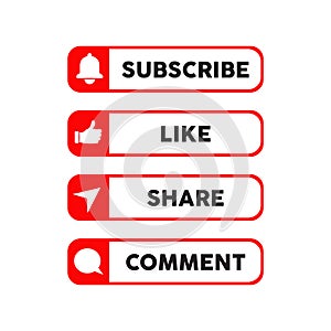 Subscribe, Like, Share and Comment button symbol design for social media post