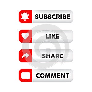 Subscribe, Like, Share and Comment button symbol design for social media post