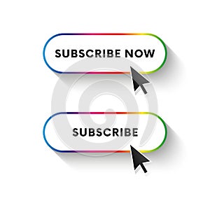Subscribe now button. Subscribe button. Spectrum gradient. Long shadow. Vector illustration.