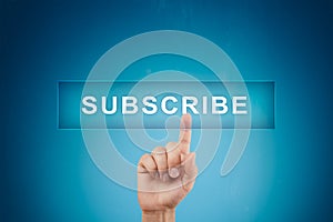 Subscribe now, subscription, newsletter button on virtual screen.