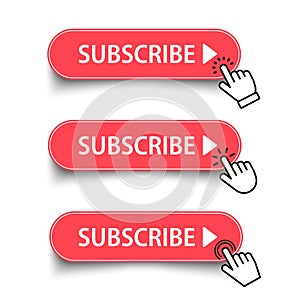 Subscribe red button click cursor or pointer. Subscribing illustration. EPS 10