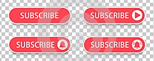 subscribe red button set for web on transparent background. Vector design