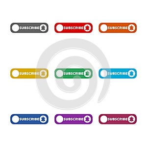 Subscribe. Set of web interface buttons isolated on white background. Set icons colorful