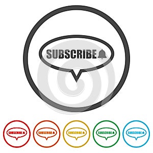 Subscribe speech button icon. Set icons in color circle buttons