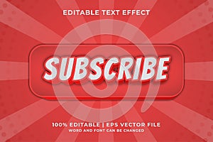 Subscribe text, social media button style editable text effect Premium Vector