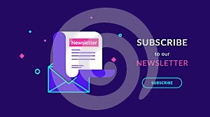 Subscribe to our weekly newsletter flat vector neon illustration