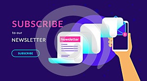 Subscribe to our weekly newsletter flat vector neon illustration for ui ux web design