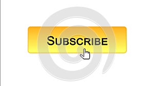 Subscribe web interface button clicked with mouse cursor, orange color, online