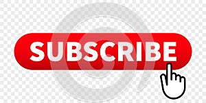 Subscribe web site vector red button with hand finger click pointer