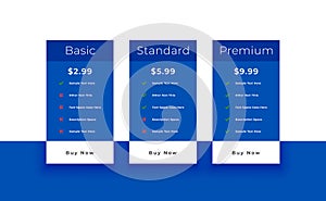 subscription plans and pricing table template design