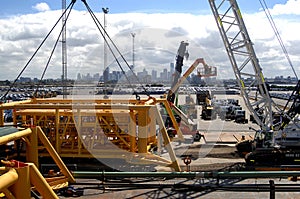 Subsea modules are part of a new offshore production platform during transportation.