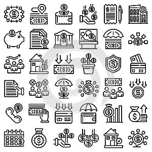 Subsidy icons set, outline style