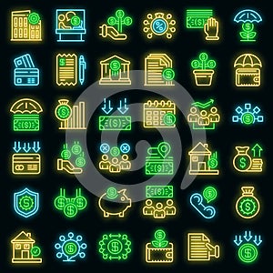 Subsidy icons set vector neon